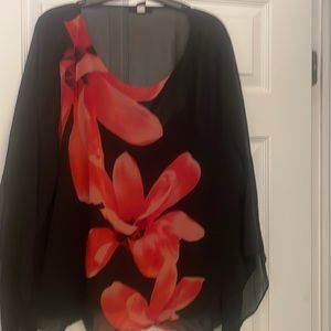 Black & red sheer overlay with attached tank.